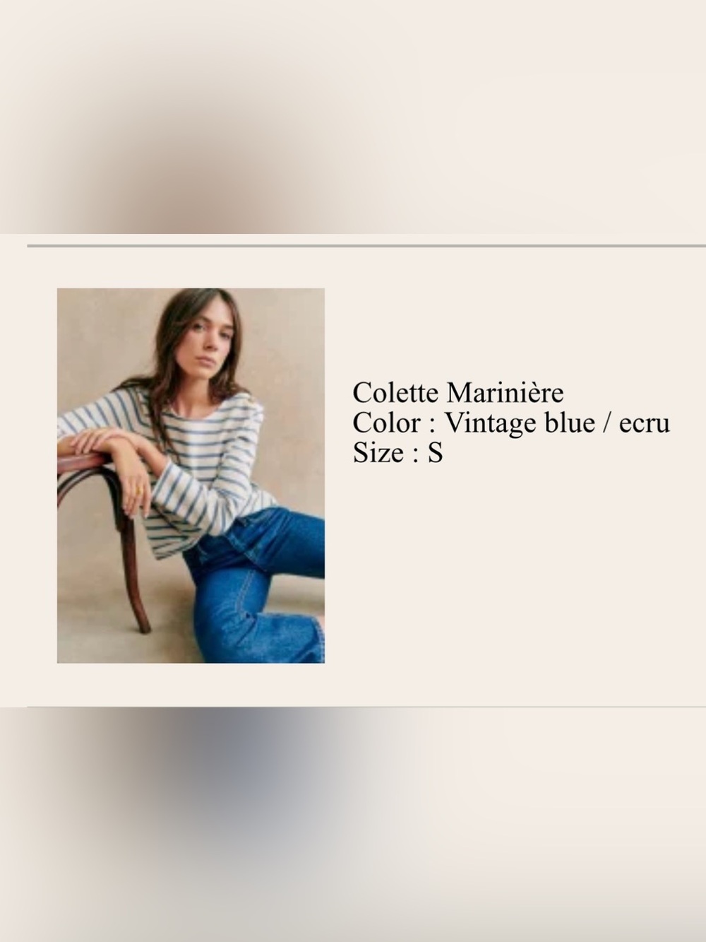 Sezane Colette Marinière Striped Boatneck Top - Vintage Blue/Ecru Small
